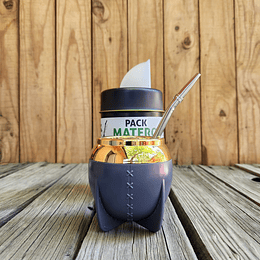 Pack Matero "Gris" de 3 Piezas – Mate 160ml, Bombilla y Yerbero