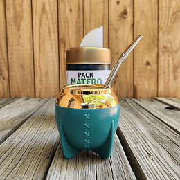 Pack Matero "Verde Azulado" de 3 Piezas – Mate 160ml, Bombilla y Yerbero