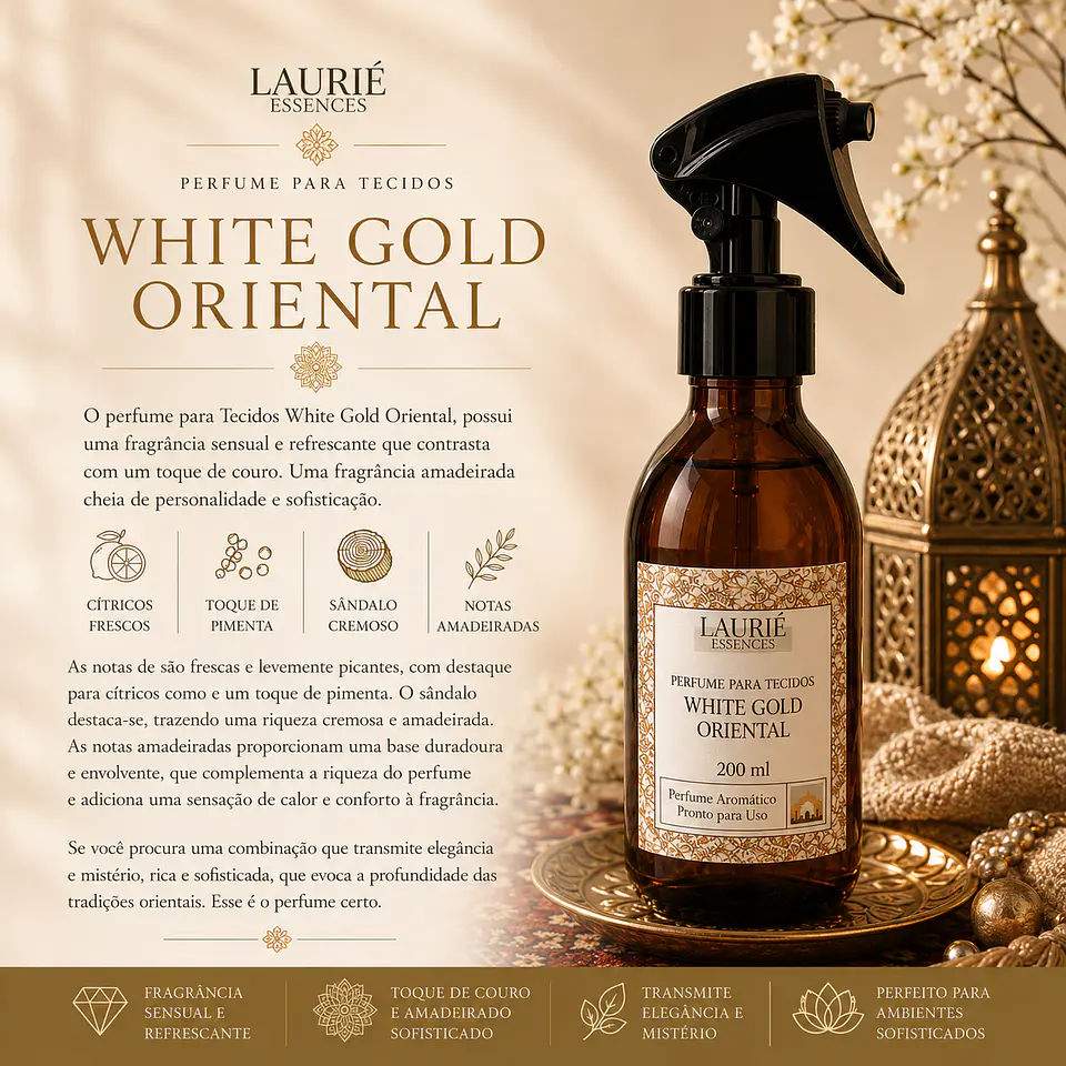 Perfume Para Tecidos White Gold Oriental 200ml 3