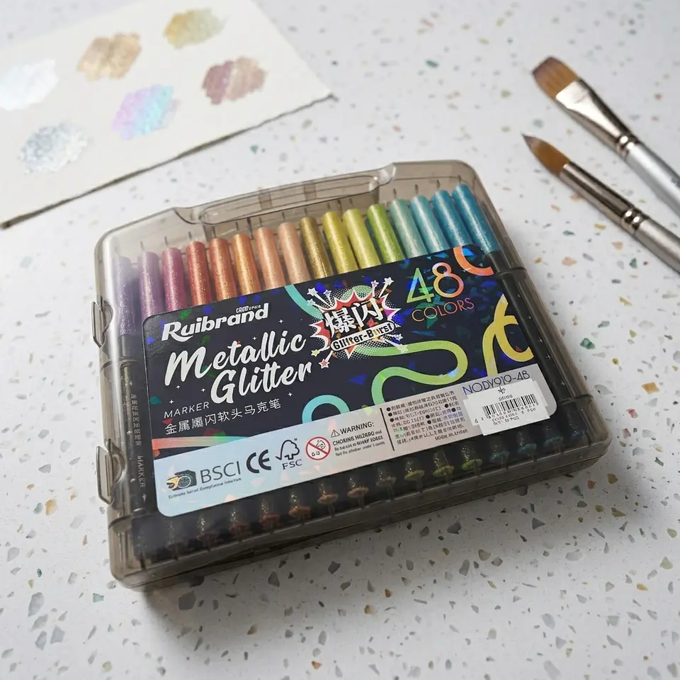 Marcadores Acrílicos Ruibrand Metallic Glitter 48 pcs. 1