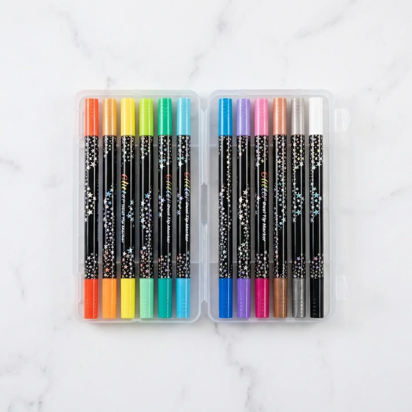 Marcadores Acrílicos Ruibrand Glitter 12 pcs doble punta 2