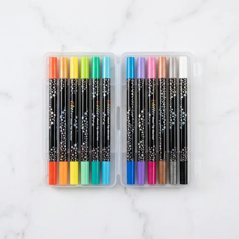 Marcadores Acrílicos Ruibrand Glitter 12 pcs doble punta 2