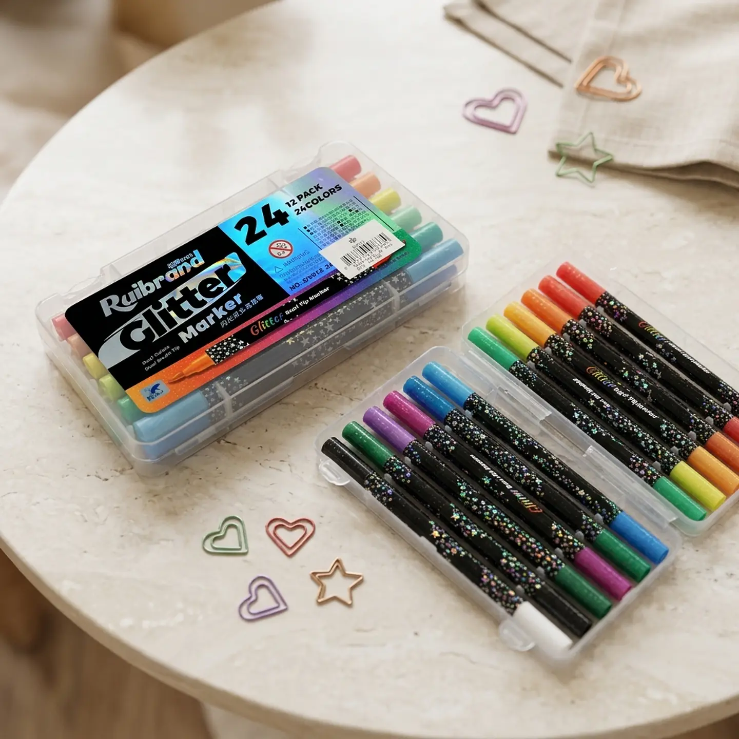 Marcadores Acrílicos Ruibrand Glitter 12 pcs doble punta 3
