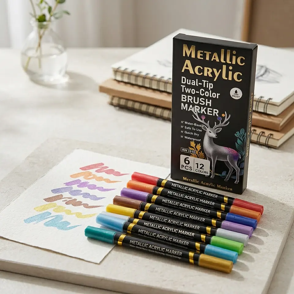 Marcadores acrílicos metálicos AW 1918 doble punta 6pcs. - 12 colores 1