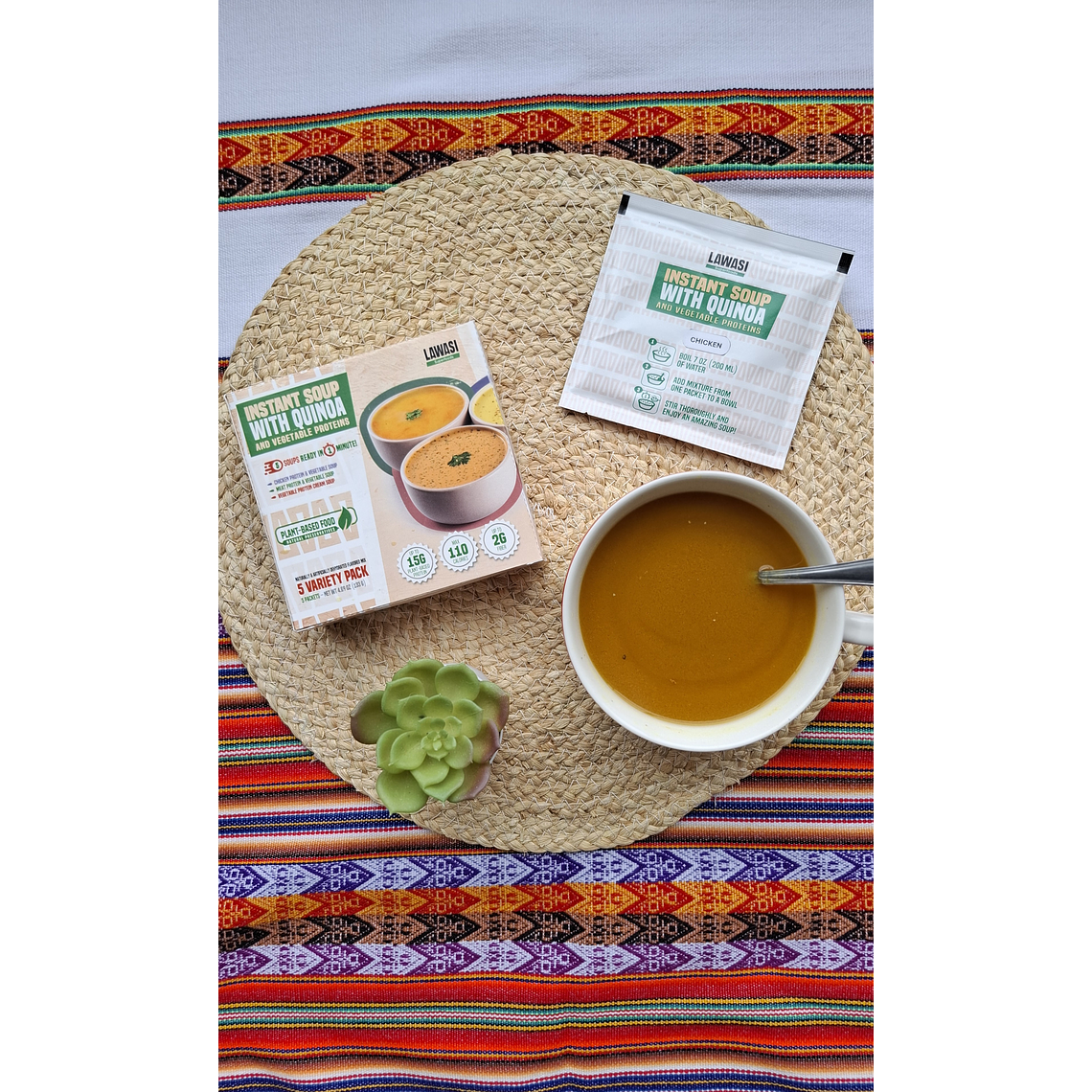 Sopas Instantáneas Saludables Lawasi - Listas en 1 minuto - 5 Packets - 3 sabores - 15 g de Proteinas Vegetal -100 calorias 3