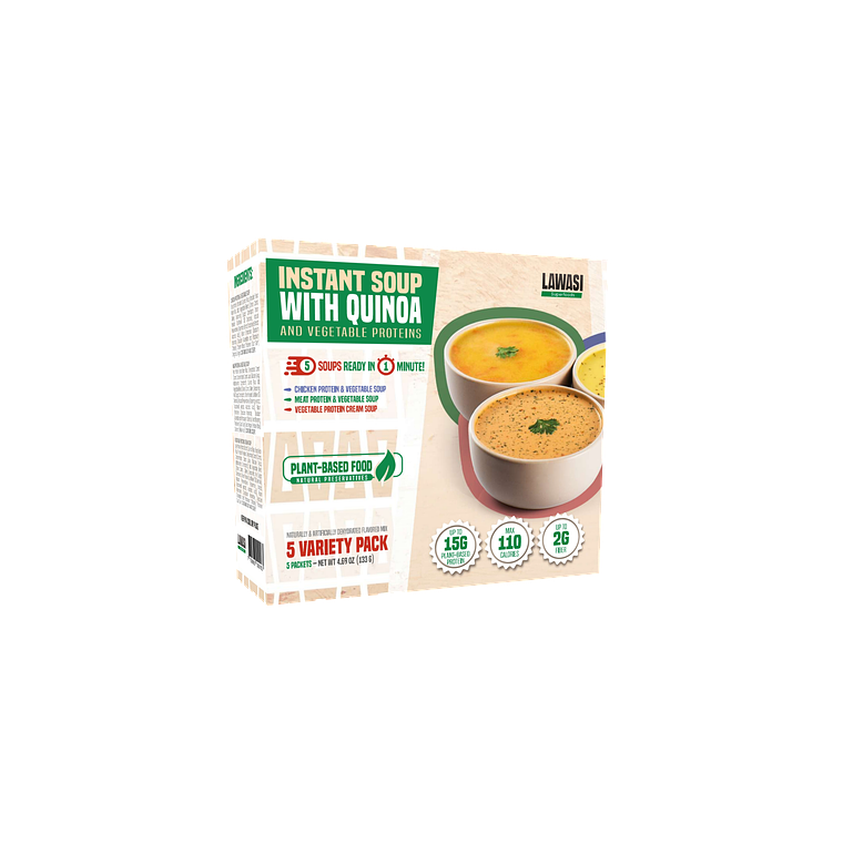 Sopas Instantáneas Saludables Lawasi - Listas en 1 minuto - 5 Packets - 3 sabores - 15 g de Proteinas Vegetal -100 calorias 1