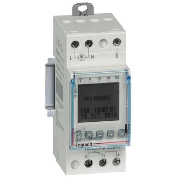 Interruptor horario digital modular programable (programa astronómico) para iluminaciones exteriores 1 salida 16A 250Vac - 2 módulos