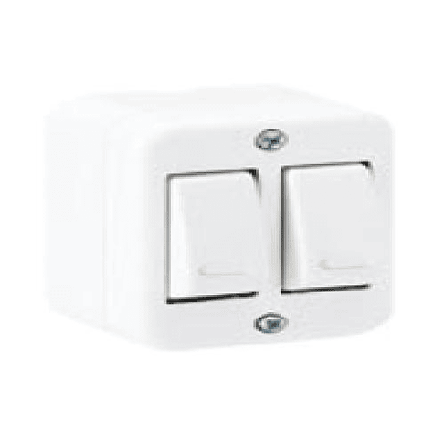 NTERRUPTOR DOMICILIARIO ARMADO SOBREPUESTA INTERRUPTOR DOBLE 9/15 BLANCO 250V 16A 2 MOD