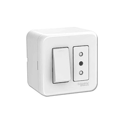 INTERRUPTOR/ENCHUFE HEMBRA ARMADO SOBREPUESTA INTERRUPTOR SIMPLE 2 POLOS + TIERRA 10A 250V BLANCO