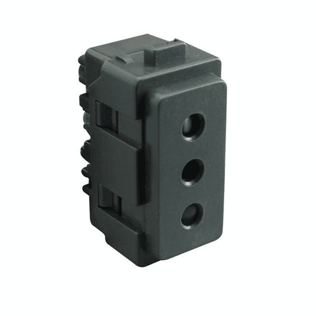 MODULO TOMACORRIENTE 1 MODULO NEGRO 2 POLOS + TIERRA 10A