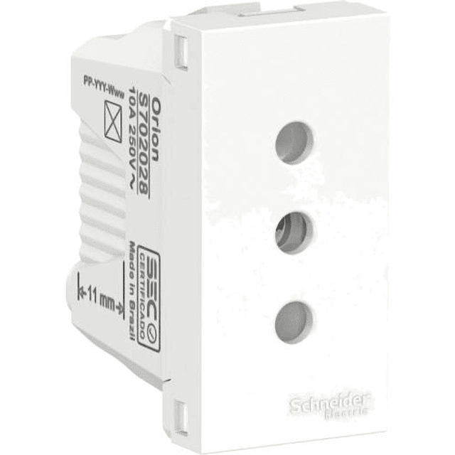 ORION MODULO TOMACORRIENTE 1 MODULO BLANCO 2 POLOS + TIERRA 10A 250V