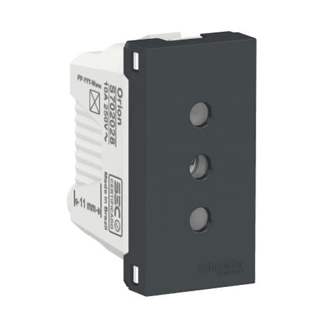 ORION MODULO TOMACORRIENTE 1 MODULO GRAFITO RAL 7021 2 POLOS + TIERRA 10A 250V