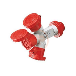 ENCHUFE INDUSTRIAL HEMBRA 3 POLOS + TIERRA 32A 400V ROJO 6H DERIVACION P/3 HEMBRAS