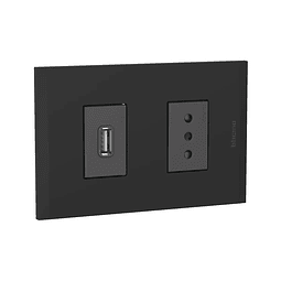 Cargador USB A+ Toma 10A antracita Placa 1+1P black Nóbile