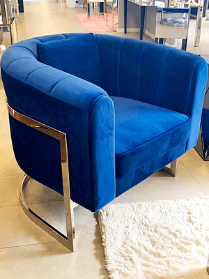 Sillon Brigitte Velvet Azul Base Plata