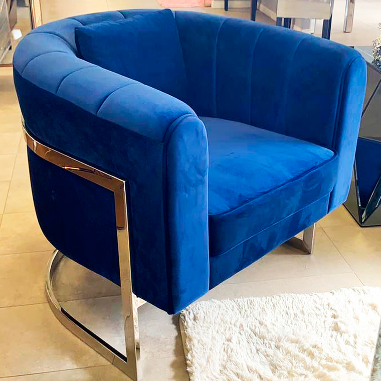 Sillon Brigitte Velvet Azul Base Plata 1