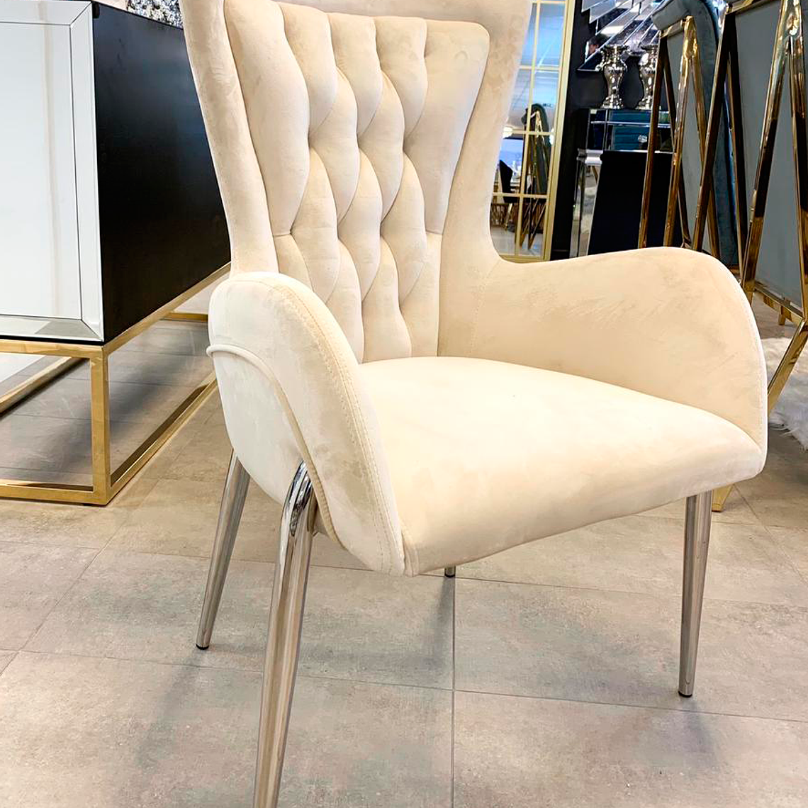 Sitial Angeline velvet Capitoné Beige 1