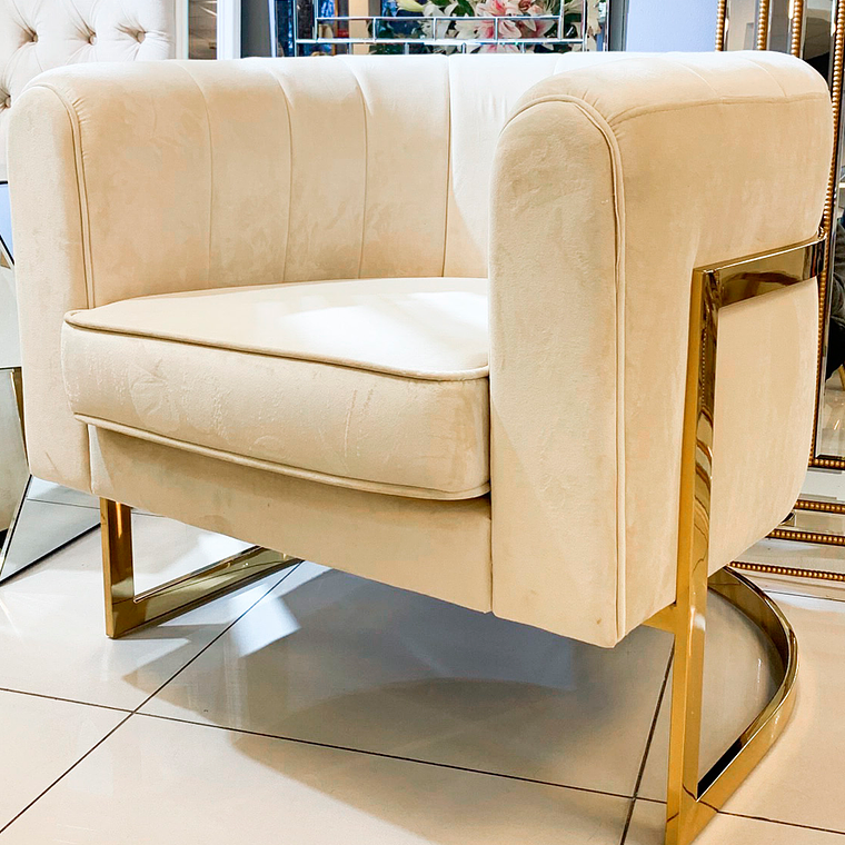 Sillon Brigitte Velvet Beige Base Dorada 1