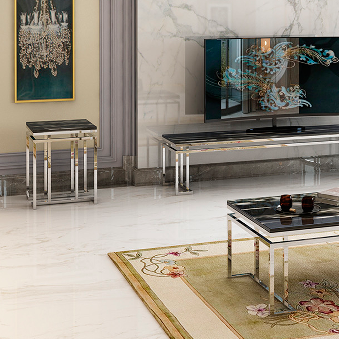 Mesa Lateral Trento Mármol Negro 2