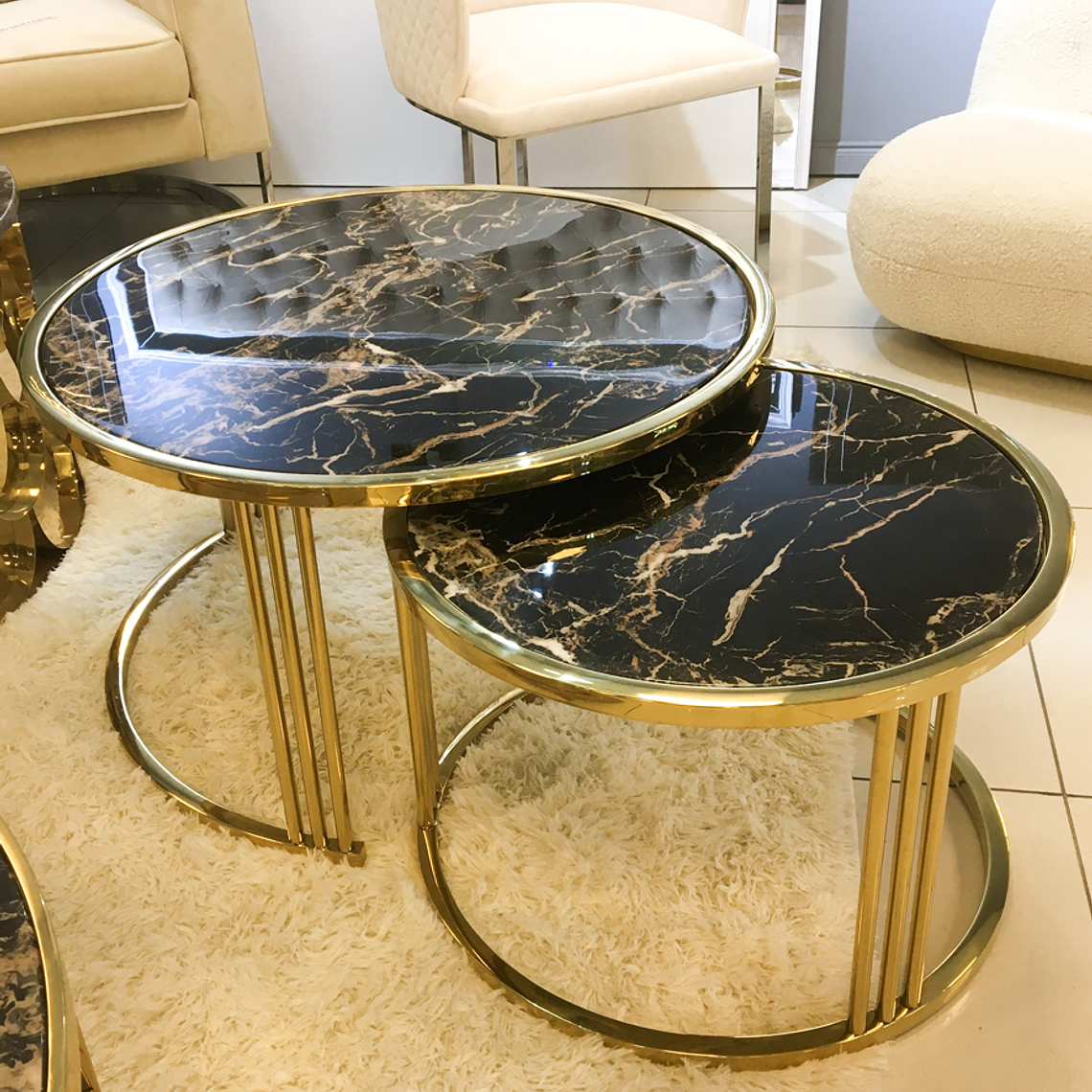 Mesa de Centro Annali Mármol Negro Veteado. 1