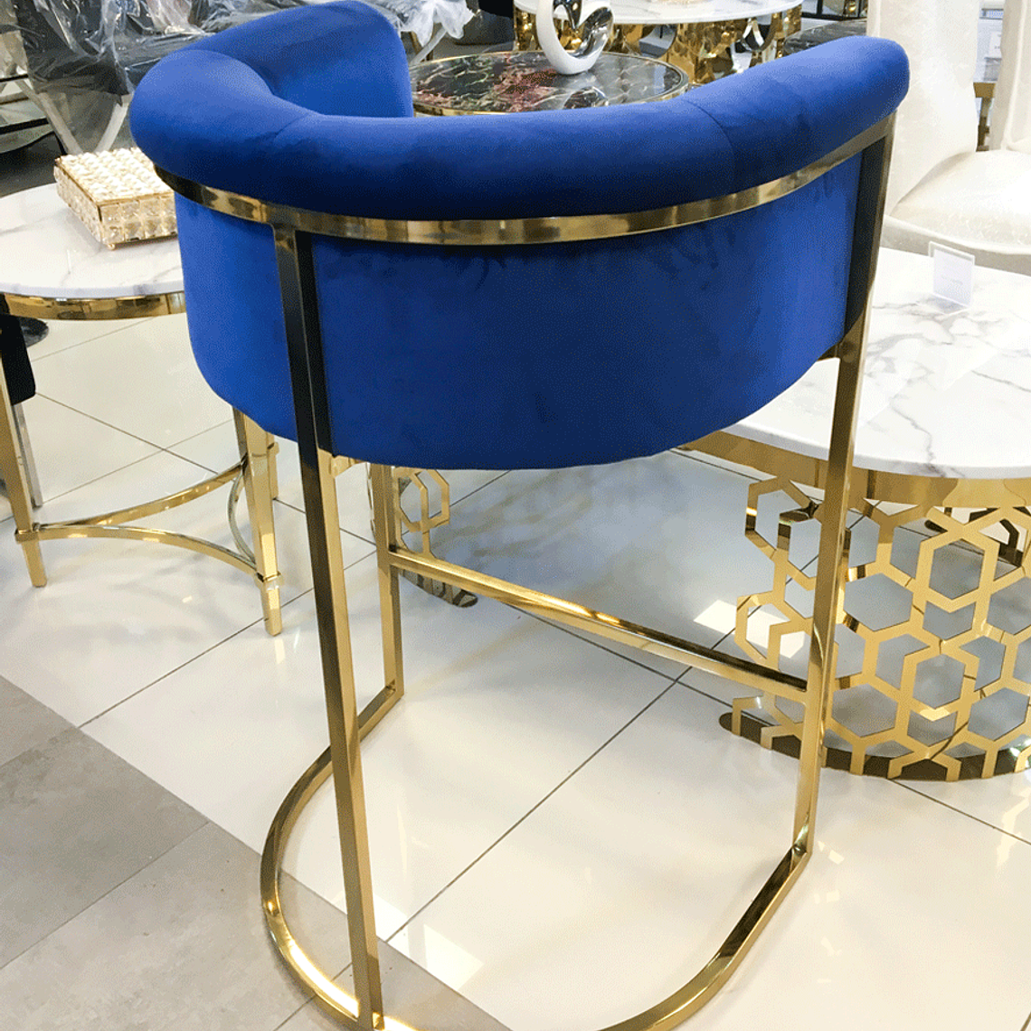 Silla Bar Le Mans Velvet Azul 2
