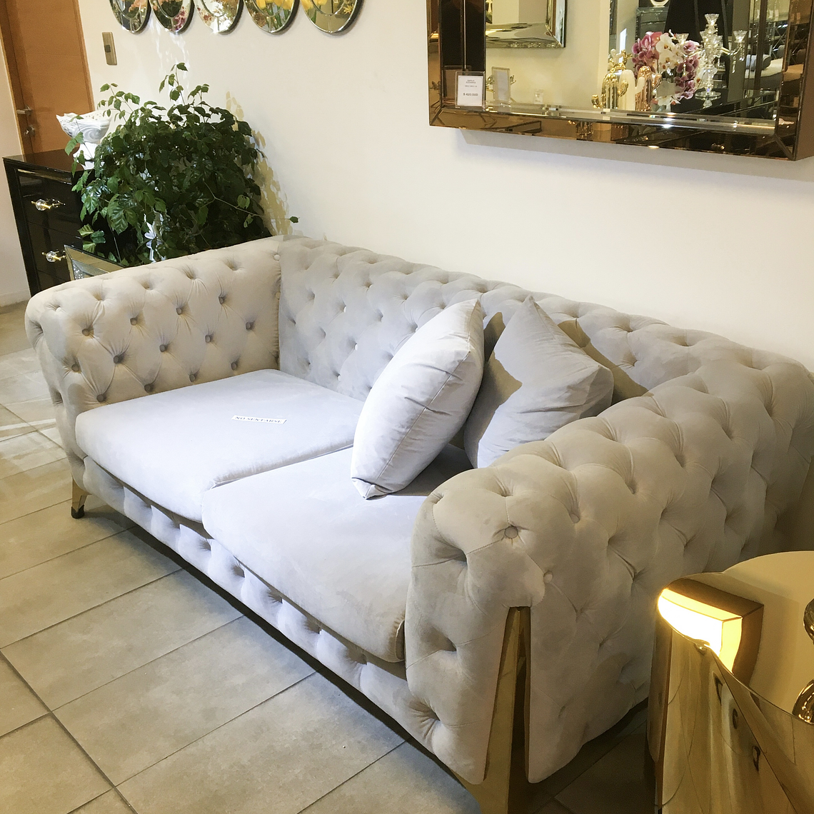 Sofá Montecarlo 2 cuerpos Velvet Gris Perla 1