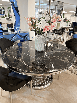 Mesa de Comedor Malaga Silver Marmol Negro