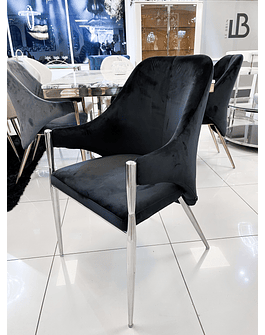 Silla Monet Velvet Negro - Base Plata 