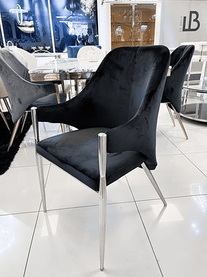 Silla Monet Velvet Negro - Base Plata 