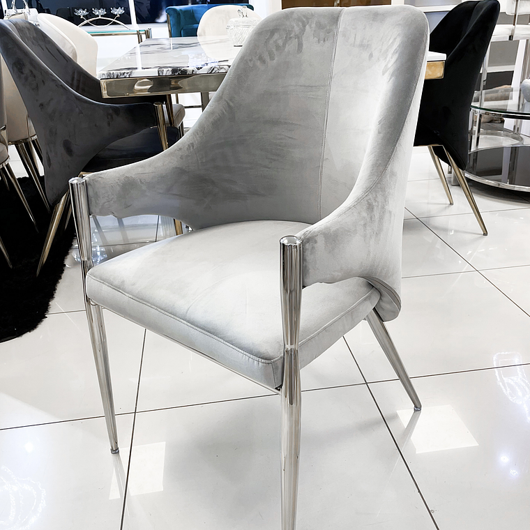 Silla Monet Velvet Gris Perla - Base Plata  1