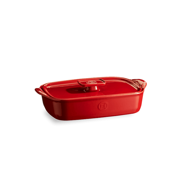 Fuente para horno con tapa rectangular pequeña roja