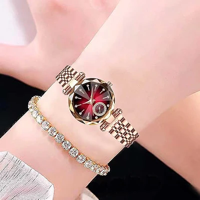 Reloj de cuarzo para dama Reginald, en tono oro rosa, con pulsera. Dial de corte diamante