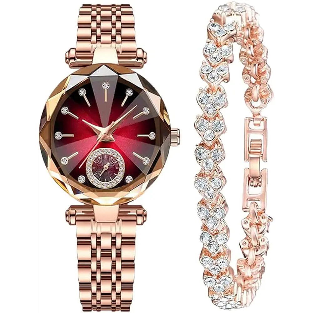 Reloj de cuarzo para dama Reginald, en tono oro rosa, con pulsera. Dial de corte diamante
