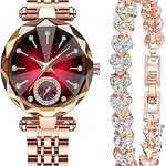 Reloj de cuarzo para dama Reginald, en tono oro rosa, con pulsera. Dial de corte diamante