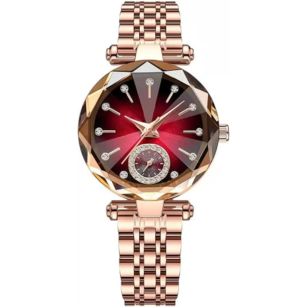 Reloj de cuarzo para dama Reginald, en tono oro rosa, con pulsera. Dial de corte diamante