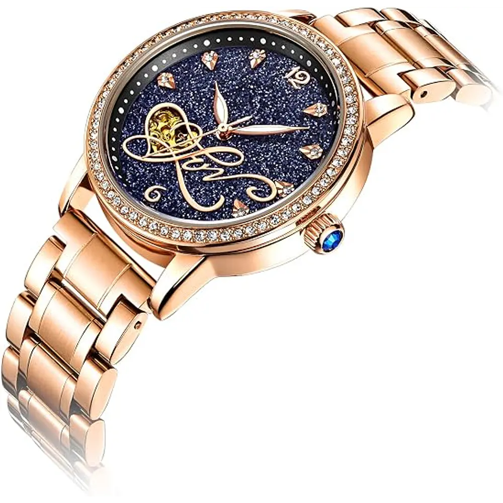 Reloj mecánico automático Rorios, para dama, cielo estrellado, luminoso, esfera de diamantes