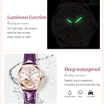 Reloj mecánico automático Olevs, para dama, con correa de cuero púrpura, cuerda automática
