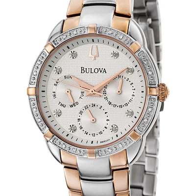 Reloj cronógrafo de pulsera marca Bulova, modelo 98R177 en dos tonos