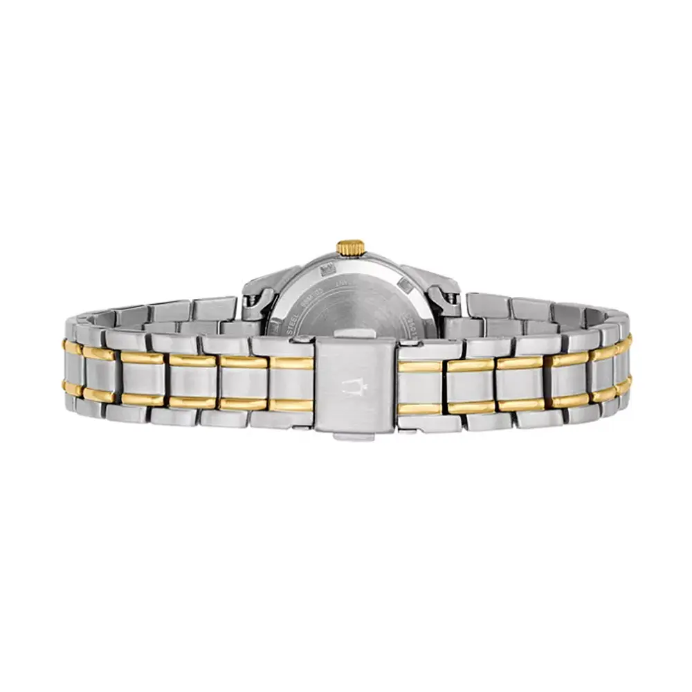 Reloj a cuarzo Bulova, modelo 98M105, para dama, a dos tonos, con fechador.