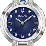 Lujo: reloj para dama Bulova, Rubaiyat de esfera azul y cristal de zafiro, modelo: 96R225