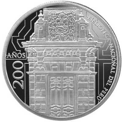 Moneda de plata por el bicentenario de la Biblioteca Nacional del Perú