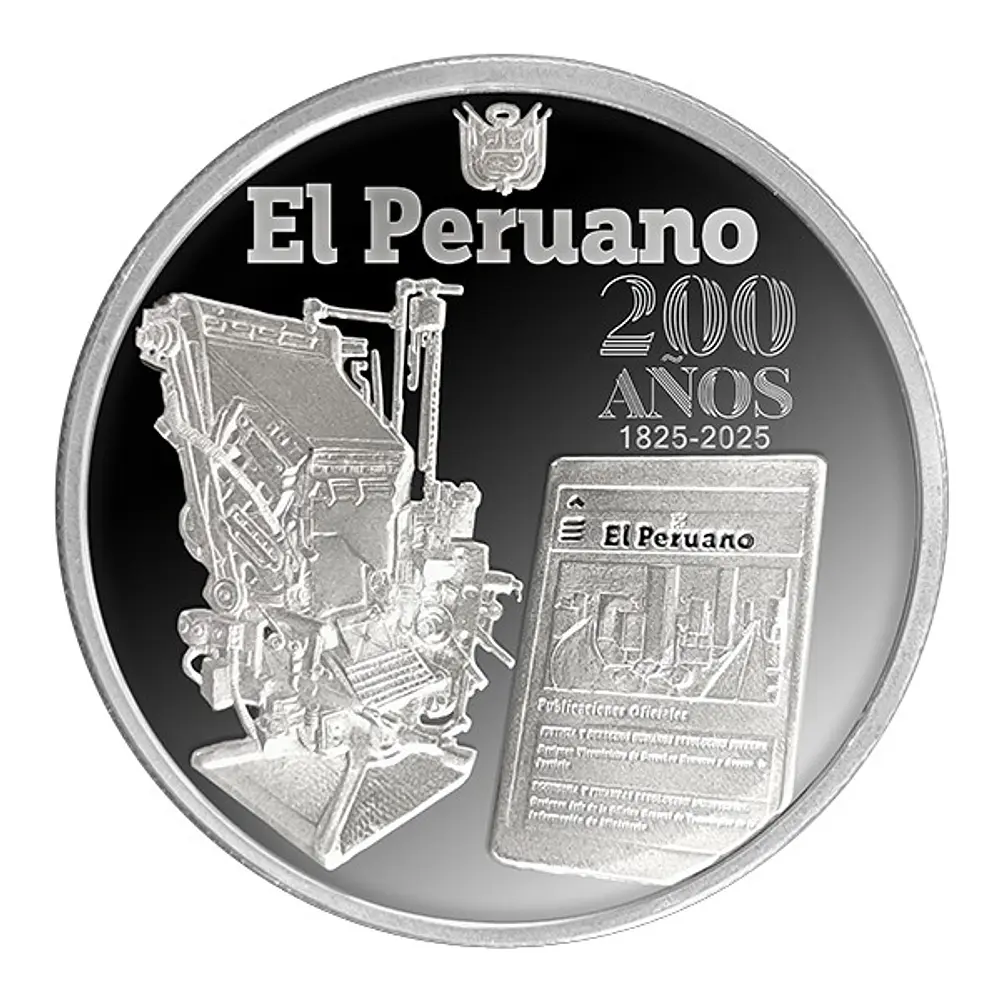 Moneda de plata por el bicentenario del Diario Oficial El Peruano