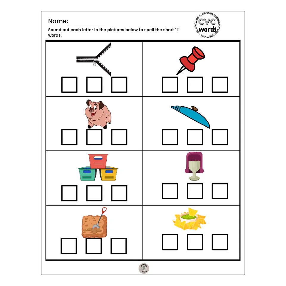 CVC Words Worksheet (short i) 1