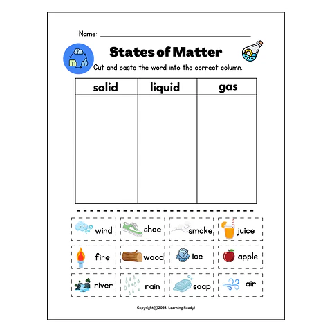 State of Matter Sorting Worksheet