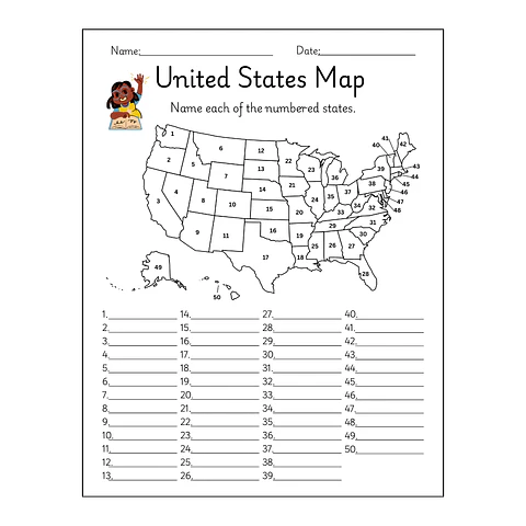 United States Map: Identify the States Worksheet
