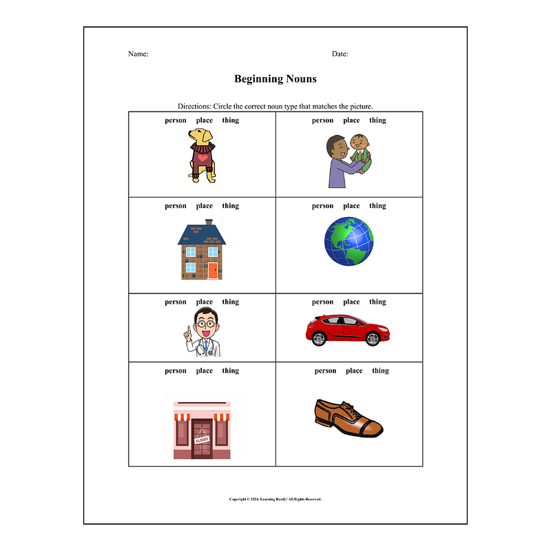 Beginning Nouns Worksheet  