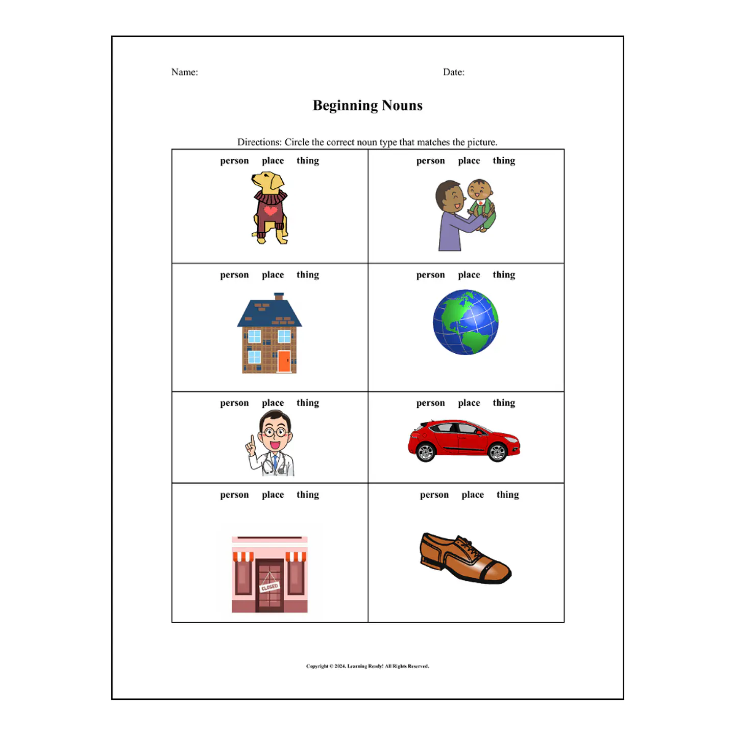 Beginning Nouns Worksheet   1