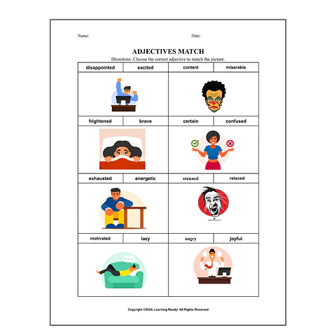 Adjectives Match Worksheet