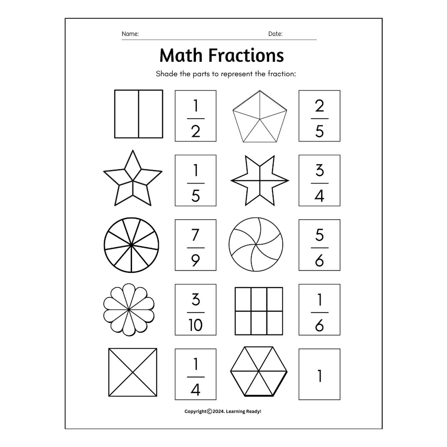 Simple Fractions Worksheets 1