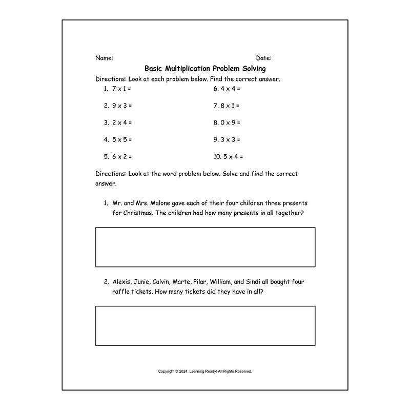 Basic Multiplication Worksheet